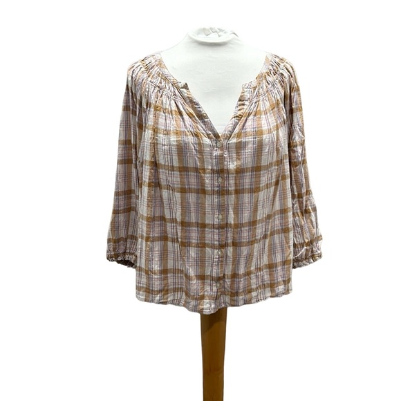 Gap Khaki Plaid Button Down Top - Picture 4 of 8